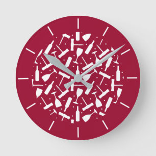 Red Wine Bottles and Corkscrews Bar Decor Round Clock