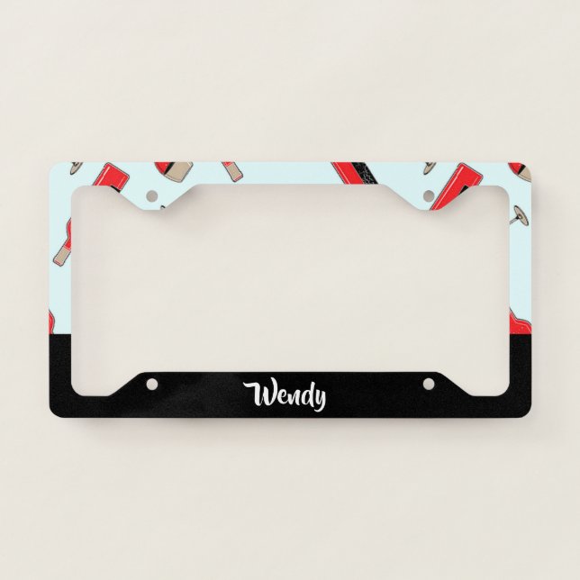 Red wine bottles and glasses pattern license plate frame (Front)