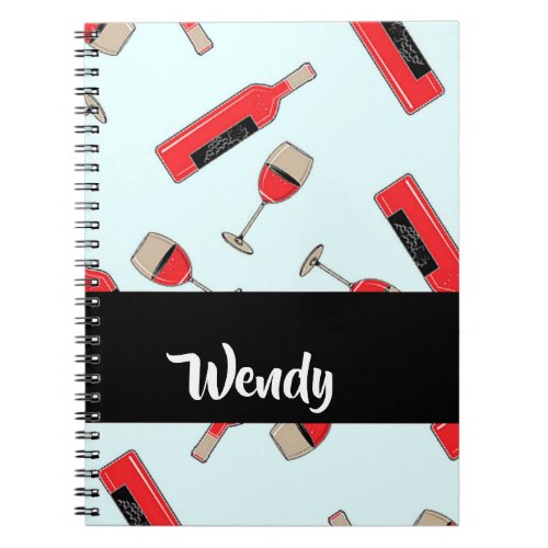 Red wine bottles and glasses pattern notebook