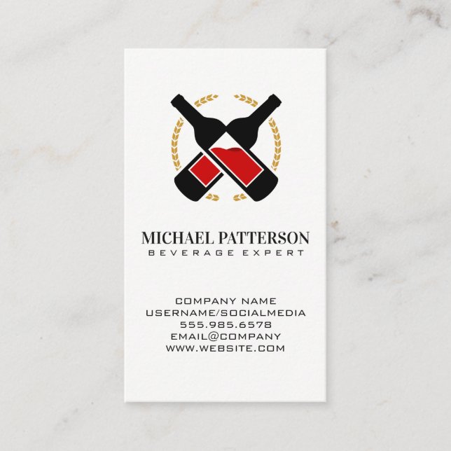 Red Wine Bottles Crossing Business Card (Front)