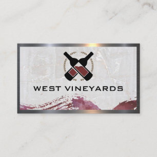 Red Wine Bottles Marble Metal Border Business Card