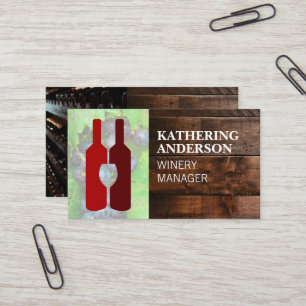 Red Wine Bottles Wine Glass Wood Wine Grapes Business Card