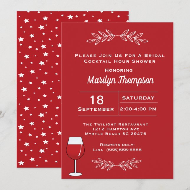 Red Wine Bridal Cocktail Shower Invitation (Front/Back)