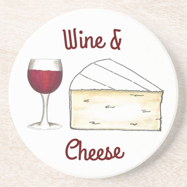 Red Wine & Brie Cheese Merlot Cabernet Glass Food Drink Coaster (Front)