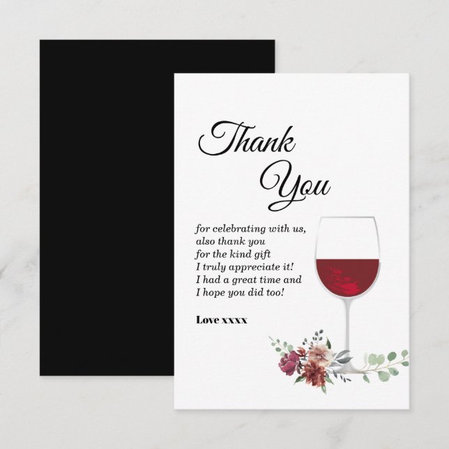 red wine, brown flowers thank you card (Front/Back)