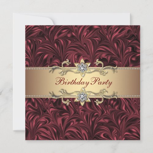 Red Wine Gold Birthday Party Invitation