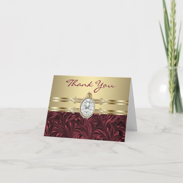 Red Wine Burgundy Gold Thank You Cards (Front)