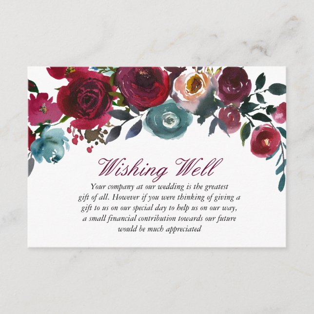 Red Wine Burgundy Wedding Wishing Well Enclosure Card (Front)