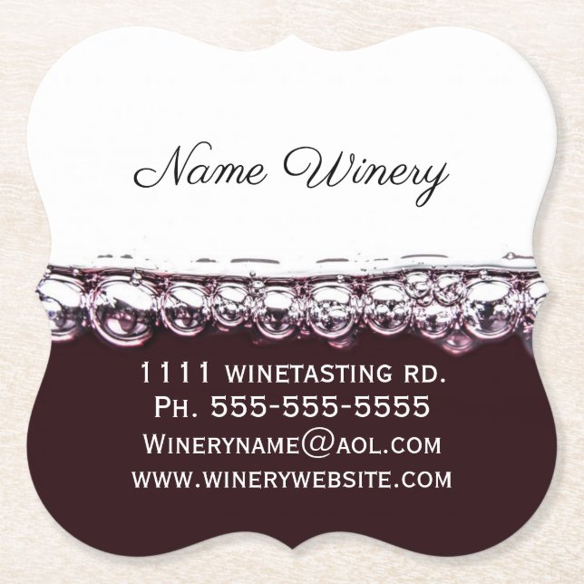 Red wine business card promotional coaster (Front)