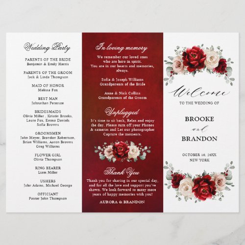 Red Wine Champagne Ivory Mauve Wedding Program