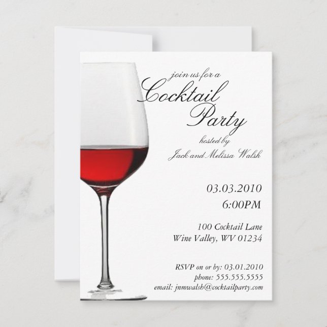 Red Wine Cocktail & Wine Party Invitations (Front)