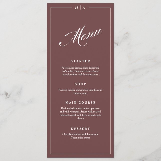 Red Wine Elegant Handwriting Wedding Dinner  Menu (Front)