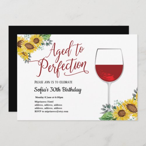 red wine floral aged to perfection birthday invitation
