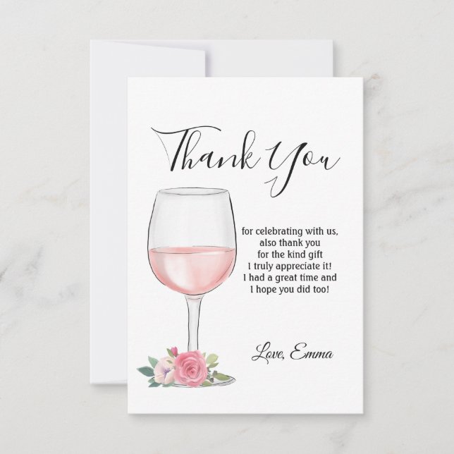 red wine, floral, thank you card (Front)
