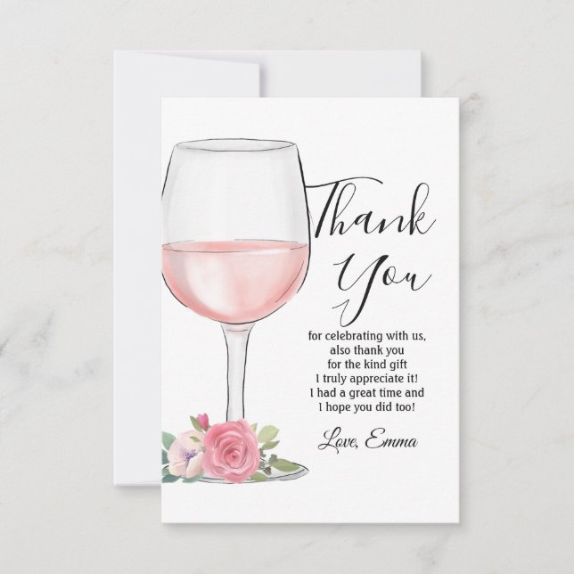 red wine, floral, thank you card (Front)