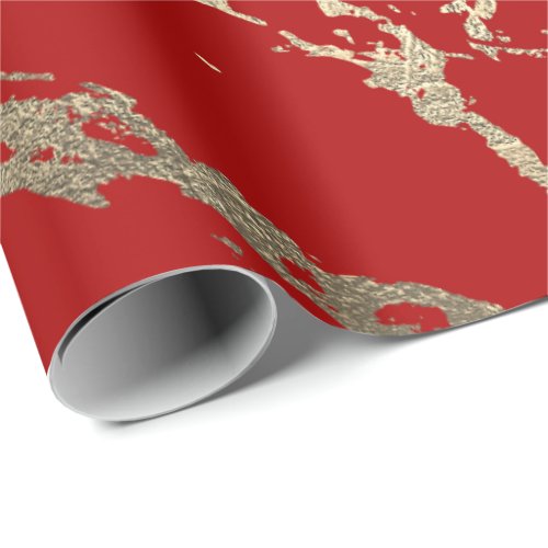 Red Wine Foxier Gold Marble Shiny Glam Wrapping Paper
