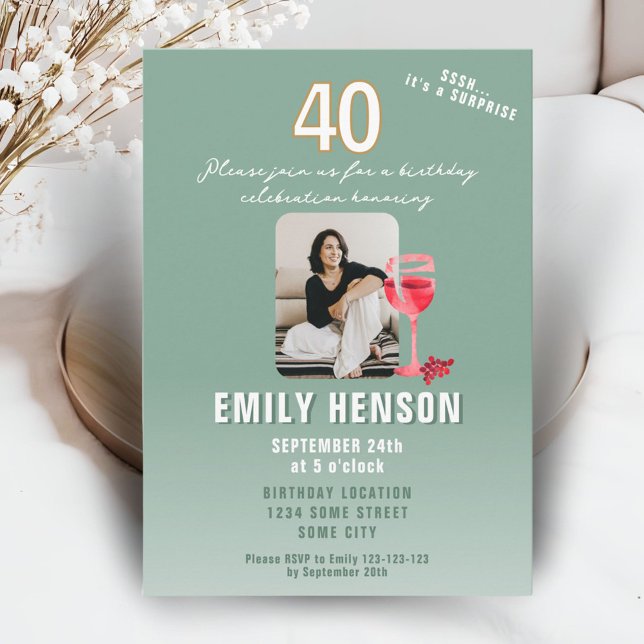 Red Wine Glass 40th Birthday Party Photo Invitation (Creator Uploaded)