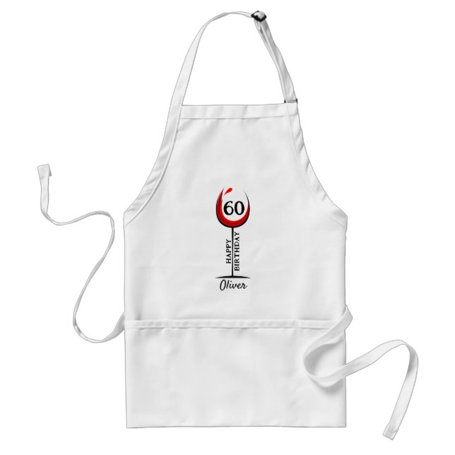 Red Wine Glass 60th Birthday Name Adult Apron (Front)