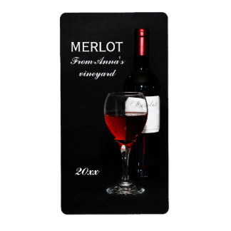 Red Wine glass and bottle Label