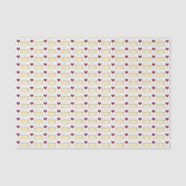 Red Wine Glass and Brie Cheese Food Print Tissue Paper (Front)