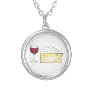 Red Wine Glass and Brie Cheese Necklace