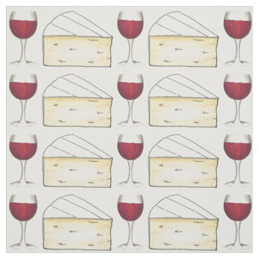 Red Wine Glass and Creamy Brie Cheese Foodie Fabric