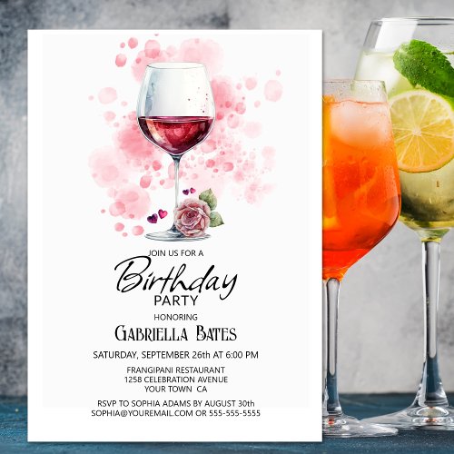 Red Wine Glass Birthday Party Invitation