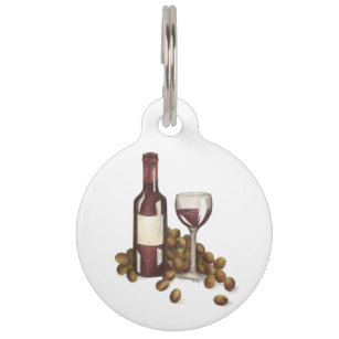 Red Wine Glass Bottle Grapes Winery Dog Pet Tag