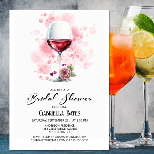 Red Wine Glass Bridal Shower Invitation