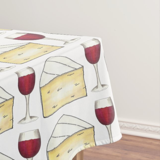 Red Wine Glass Brie Cheese Foodie Print Tablecloth (In Situ)
