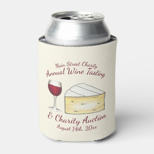 Red Wine Glass Brie Cheese Tasting Charity Event Can Cooler