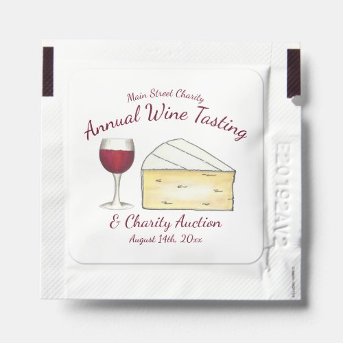 Red Wine Glass Brie Cheese Tasting Charity Event Hand Sanitizer Packet