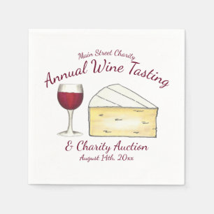 Red Wine Glass Brie Cheese Tasting Charity Event Napkins