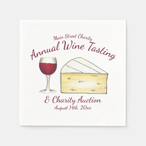 Red Wine Glass Brie Cheese Tasting Charity Event Napkins