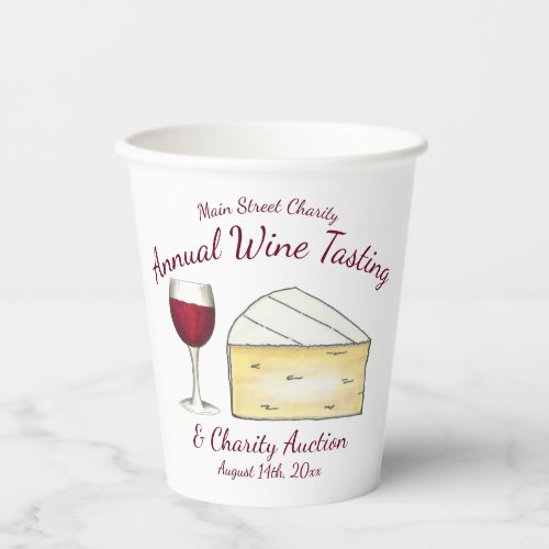 Red Wine Glass Brie Cheese Tasting Charity Event Paper Cups