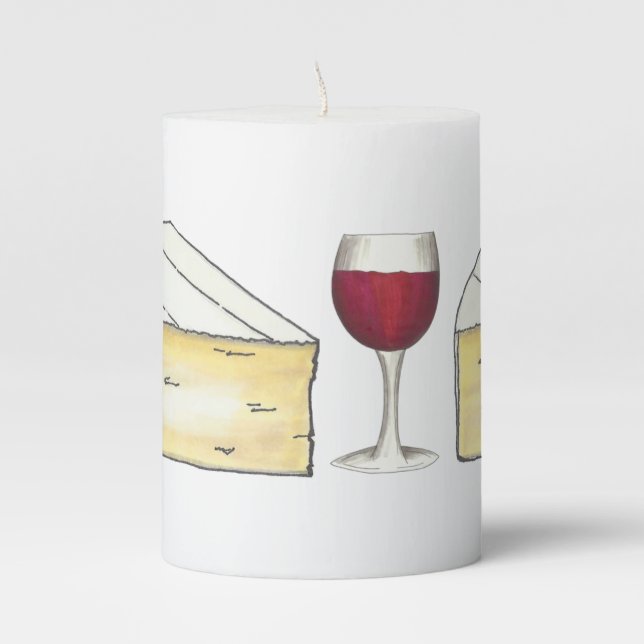Red Wine Glass Brie Cheese Tasting Charity Event Pillar Candle (Front)