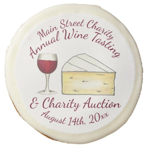 Red Wine Glass Brie Cheese Tasting Charity Event Sugar Cookie