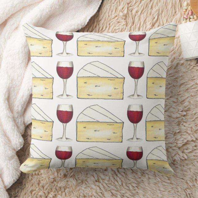 Red Wine Glass Brie Cheese Wedge Winery Vineyard Throw Pillow (Blanket)
