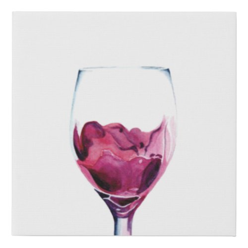 Red wine glass cabernet watercolor faux canvas print