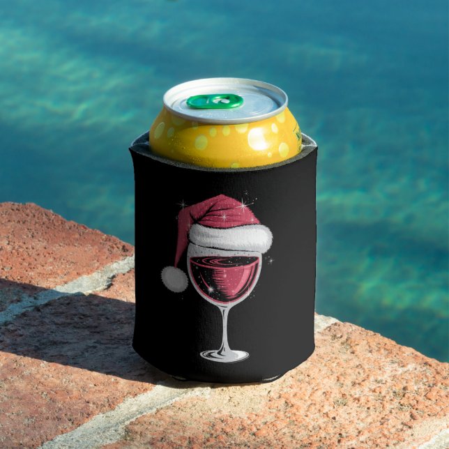Red Wine Glass Christmas Funny Christmas Xmas  Can Cooler (In Situ Pool)
