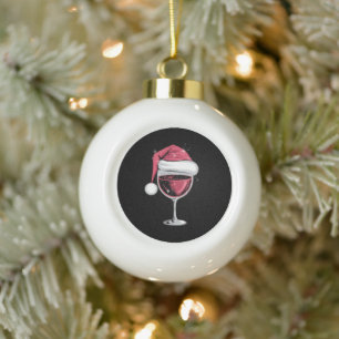 Red Wine Glass Christmas Funny Christmas Xmas Ceramic Ball Christmas Ornament
