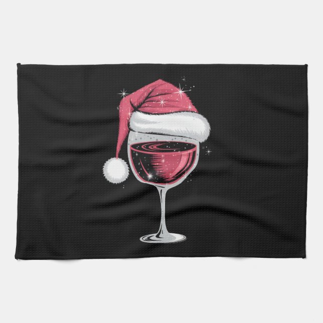Red Wine Glass Christmas Funny Christmas Xmas  Kitchen Towel (Horizontal)