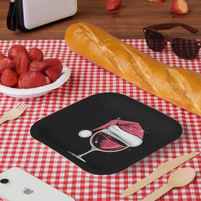 Red Wine Glass Christmas Funny Christmas Xmas  Paper Plates (Picnic)