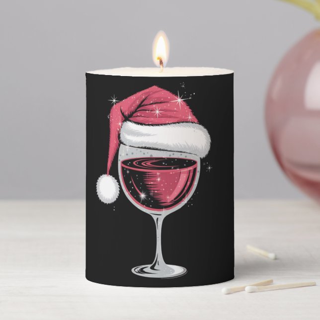 Red Wine Glass Christmas Funny Christmas Xmas  Pillar Candle (In Situ)