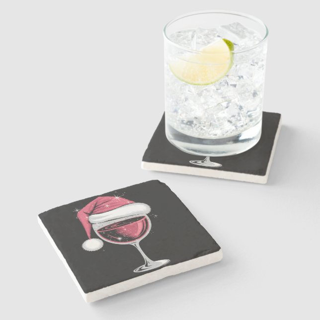 Red Wine Glass Christmas Funny Christmas Xmas  Stone Coaster (Side)