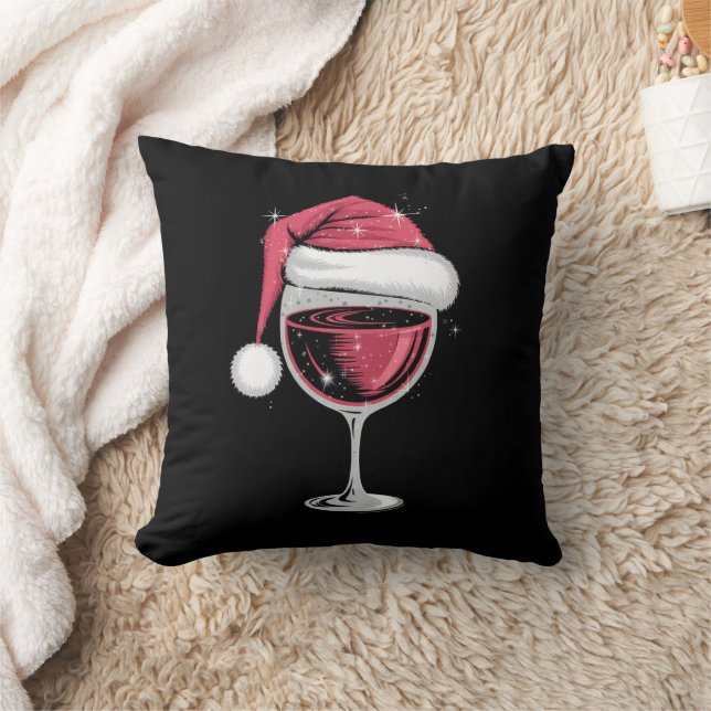 Red Wine Glass Christmas Funny Christmas Xmas  Throw Pillow (Blanket)