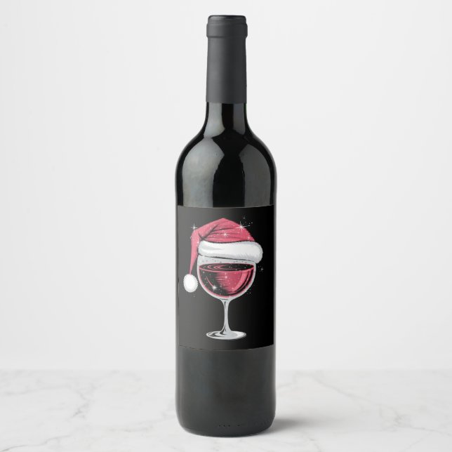 Red Wine Glass Christmas Funny Christmas Xmas  Wine Label (Front)