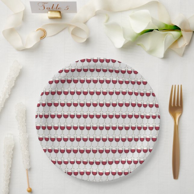 Red Wine Glass Cocktail Party Winery Vineyard Paper Plates (Wedding)