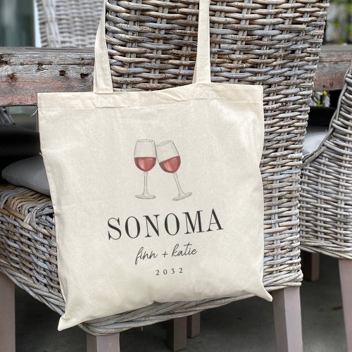 Red Wine Glass Destination Wedding Welcome Tote Bag