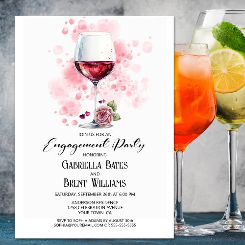 Red Wine Glass Engagement Party Invitation